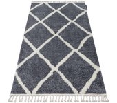 Alfombra berber cuadriculado b5950 gris/blanco franjas bereber marroquí shaggy 240x330 cm