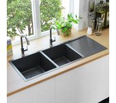 Vidaxl fregadero de cocina hecho a mano acero inoxidable negro