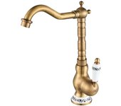 Grifo monomando para fregadero de cocina, grifo de lavabo vintage con mango giratorio de 360° de cerámica, caño alto de bronce