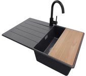 Primagran fregadero granito grafito 78x50cm, fregadero cocina 1 seno + sifón + accesorios, fregadero sobre encimera al mueble 45cm - copenhague