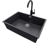Primagran fregadero bajo encimera grafito 66x47cm, fregadero granito 1 seno + grifo 32x20cm + sifón, fregadero cocina al mueble 70cm - london