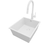 Primagran fregadero granito todo blanco 41x47cm, fregadero cocina 1 seno + sifón + accesorios, fregadero sobre encimera al mueble 45cm - london slim