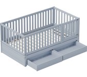 Cama infantil individual 90 x 200 cm, 2 cajones, somier, convertible en 2 camas separadas, madera gris, sin colchón