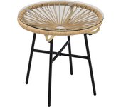 Mesa bistrot outsunny, mesa jardin ronde, mesa de nombramiento en rotin, para terraza y balcón, negro y beige, 50 x 50 x 50 cm