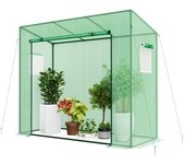 Invernadero de plástico de 200 x 77 x 169 cm, con puerta enrollable y 2 ventanas, con techo inclinado y red de polietileno, invernadero para tomates