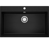 Primagran fregadero cocina negro 78x50cm, fregadero granito 1 seno + sifón, fregadero sobre encimera al mueble 80cm - riga