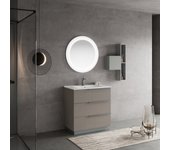 Mueble de baño de pie 80cm gris ceniza, espejo redondo led | new york