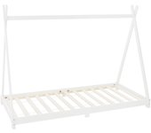 Ml-design cama infantil tipi 90x200cm color blanco con listones de madera de pino maciza mobiliario forma de casa tienda de campaña para niños