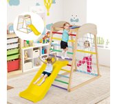 4 en 1 triángulo de escalada montessori con tobogán y red de escalada montesorri playground, carga 50kg para niños de 1 año+ (multicolor)
