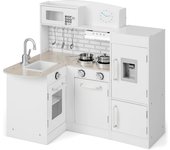 Cocina infantil de madera, de juguete esquinera con refrigerador, dispensador de agua, fregadero , horno microondas, campana extractora, 3+ años