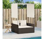 Vidaxl tumbona doble con techo y cortinas ratán sintético marrón