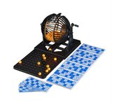 Relaxdays juego de bingo completo, con bombo, 90 bolas, 72 cartones y tablero extensible, para niños y adultos, negro