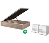 Pack cama canape abatible cambria 135x190 cm + mesita de noche 1 cajon blanco
