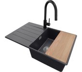 Primagran fregadero granito grafito 78x50cm, fregadero cocina 1 seno + sifón + accesorios, fregadero sobre encimera al mueble 50cm - copenhague