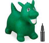 Relaxdays dragón saltarín hinchable, juguete saltador, con hinchador, resiste 80 kg, libre de bpa, niños y niñas, verde