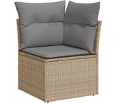 Sillón de esquina de jardín con cojines ratán sintético beige