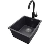 Primagran fregadero granito grafito 36x44cm, fregadero cocina 1 seno + sifón + accesorios, fregadero sobre encimera al mueble 40cm