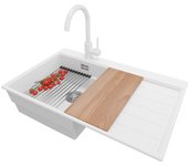 Primagran fregadero granito blanco 78x50cm, fregadero cocina 1 seno + sifón + accesorios, fregadero sobre encimera al mueble 45cm - sydney