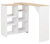 Mesa de bar con estantería móvil blanca 138x39x110 cm