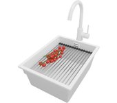 Primagran fregadero bajo encimera todo blanco 36x47cm, fregadero granito 1 seno + sifón + accesorios, fregadero cocina al mueble 40cm - prague