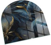 Placa de cristal para chimenea, zócalo protector de chimenea, diseño moderno | 100x100 | semicírculo | hojas elegantes en textura.
