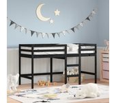 Vidaxl cama alta de niños escalera madera maciza pino negra 90x200 cm
