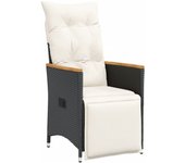 Sillón reclinable de jardín con cojines ratán sintético negro
