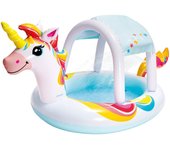 Piscina unicornio techo desmontable y rociador de agua intex