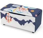 Baúl para juguetes 2 en 1 para niños con tapa extraíble, ranuras antipellizcos, correa de tracción, baúl de almacenamiento, 75 x 36 x 38 cm, azul