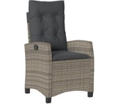 Sillón reclinable de jardín con cojines ratán sintético gris