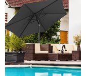 Sombrilla de jardín - 270 cm, uv30+, sombrilla de exterior, sombrilla de terraza, manivela, gris, sombrilla de playa