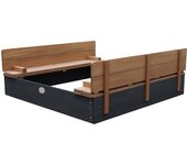 Axi ella arenero de madera con tapa xl | arenero con banco y tapa para niños en antracita y marrón | 120 x 120 cm