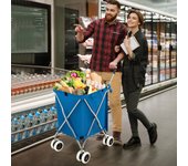 Carro de compras plegable con ruedas de tela oxford extraíble impermeable azul 66x46x94,5 cm