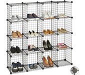 Relaxdays estantería modular con 16 compartimentos, metal, negro, 126.5 x 126.5 x 31.5 cm