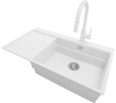 Primagran fregadero granito blanco 90x50cm, cocina 1 seno + grifo 40x20cm + sifón, sobre encimera al mueble 60cm - sydney