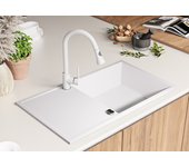 Primagran fregadero cocina blanco 90x50cm, fregadero granito 1 seno + sifón, fregadero sobre encimera al mueble 60cm - ibiza