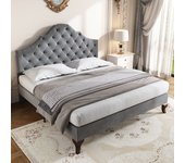 Cama infantil 90*200 con somier y cabecero, terciopelo, gris