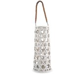 Farol de madera trenzada h&h con asa de cuerda blanca cm 18x46,5h
