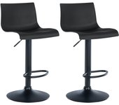 Juego de 2 taburetes de bar de diseño sencillo con reposapiés de plástico negro y patas de metal negro 10_0004047