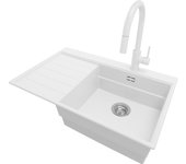 Primagran fregadero granito blanco 78x50cm, cocina 1 seno + grifo 40x20cm + sifón, sobre encimera al mueble 50cm - sydney