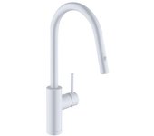 Kludi e-go voice mezclador monomando electrónico de fregadero, caño giratorio, con rociador de vajilla, 423005377, color: blanco mate