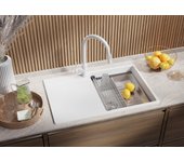 Primagran fregadero cocina blanco 78x50cm, fregadero granito 1 seno + sifón + accesorios, fregadero sobre encimera al mueble 50cm - san francisco