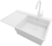 Primagran fregadero granito todo blanco 78x50cm, cocina 1 seno + grifo 32x20cm + sifón, sobre encimera al mueble 50cm - sydney