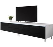 Mueble tv nashville 128, negro brillante, blanco, número de puertas: 2.00, número de cajones: 4.00, 200x43x45cm