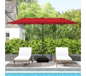 Sombrilla doble terraza 4 x 2 m con luces solares, manivela y base para piscina rojo