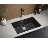 Primagran fregadero bajo encimera grafito 66x47cm, fregadero cocina 1 seno + sifón, fregadero granito al mueble 70cm - london