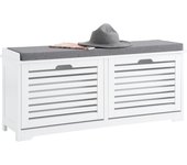 Banco zapatero con 2 puertas y 1 cojín, para entrada, pasillo, blanco, l110xp30xh48 cm fsr184-w sobuy es