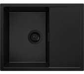 Primagran fregadero cocina todo negro 62x50cm, fregadero granito 1 seno + sifón, fregadero sobre encimera al mueble 45cm - ibiza