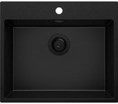 Primagran fregadero cocina todo negro 58x50cm, fregadero granito 1 seno + sifón, fregadero sobre encimera al mueble 60cm - riga