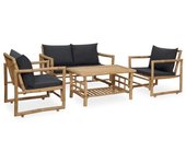 Vidaxl juego de muebles de jardín con cojines 4 piezas bambú